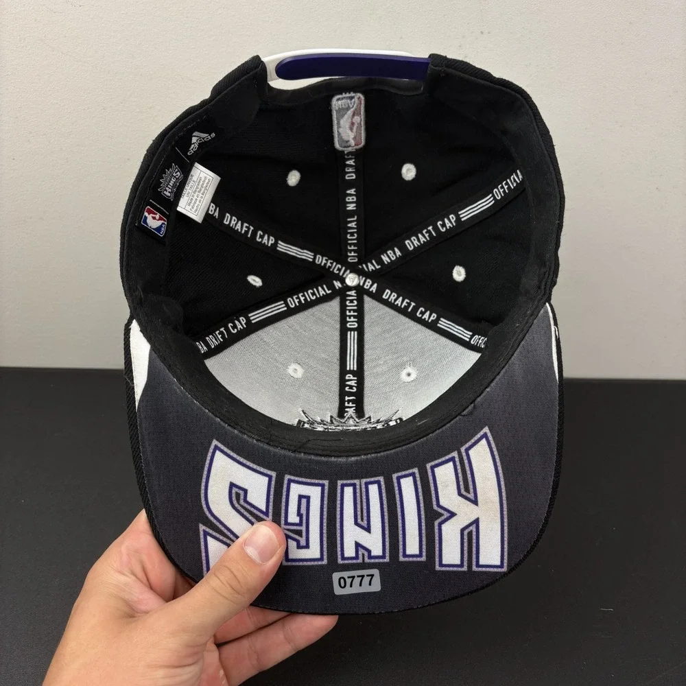 Sacramento Kings Adidas Snapback Hat Black Purple Silver Shadow Script NBA Cap